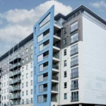 Modern exterior of Enterprise Place apartment building, Woking